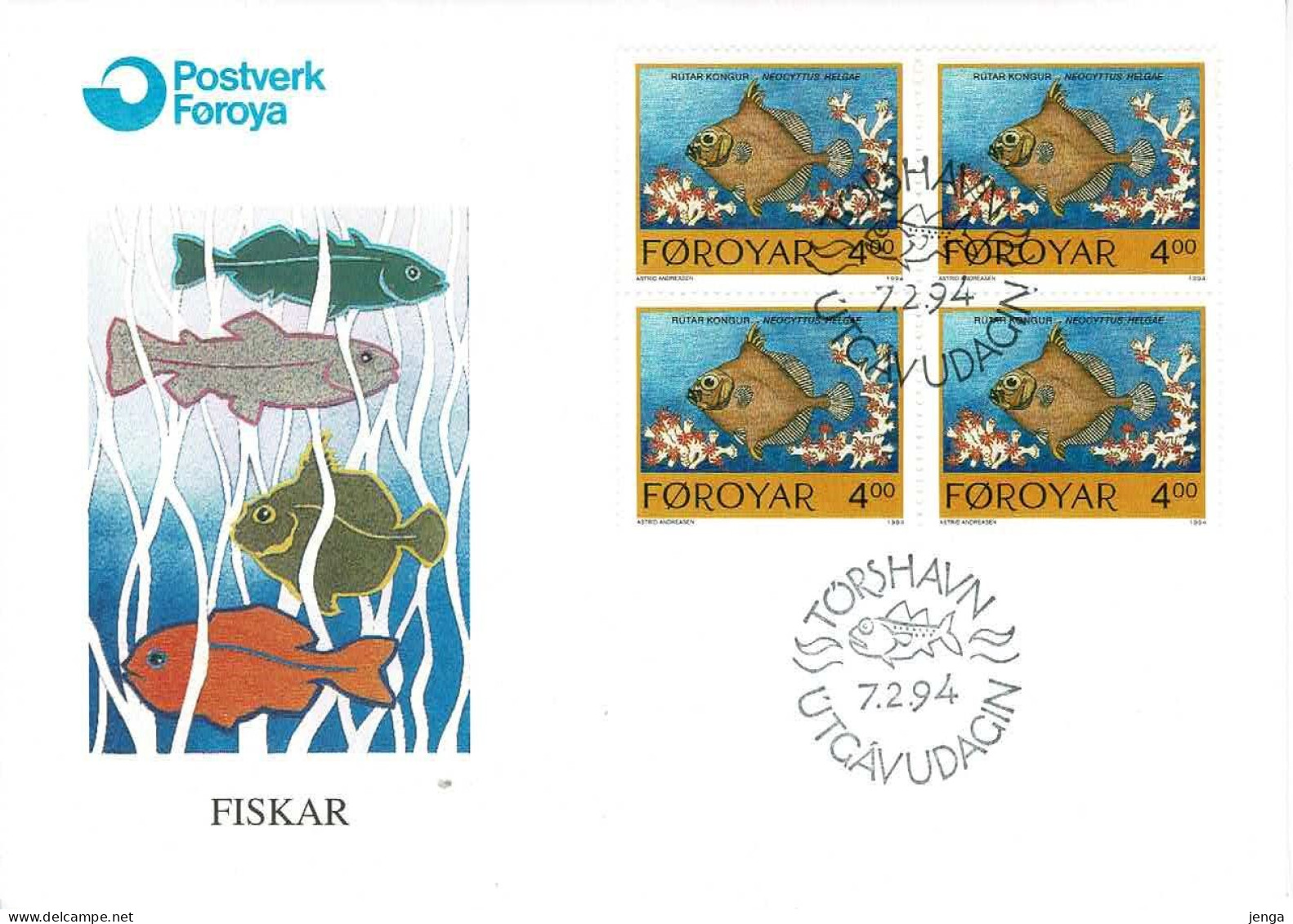 Faroe Islands 1994;  Fish.  Set Of 4 On FDC Both Single And Block Of 4 (5 Covers). - Färöer Inseln