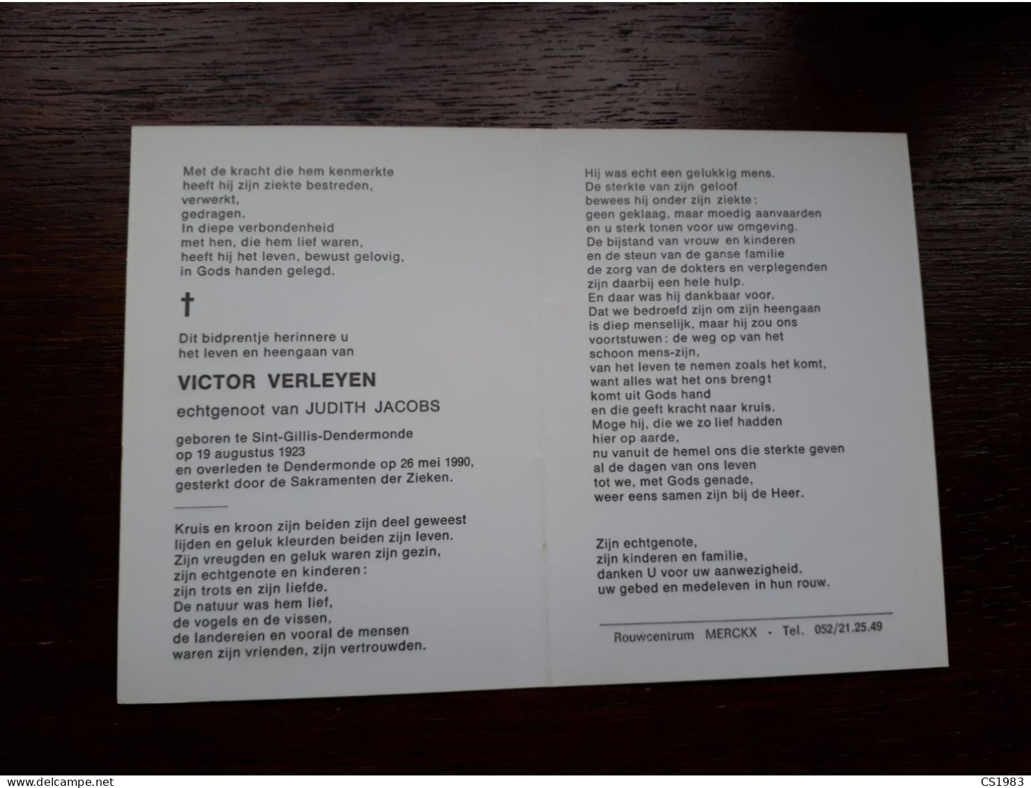 Victor Verleyen ° Sint-Gillis-Dendermonde 1923 + Dendermonde 1990 X Judith Jacobs - Obituary Notices