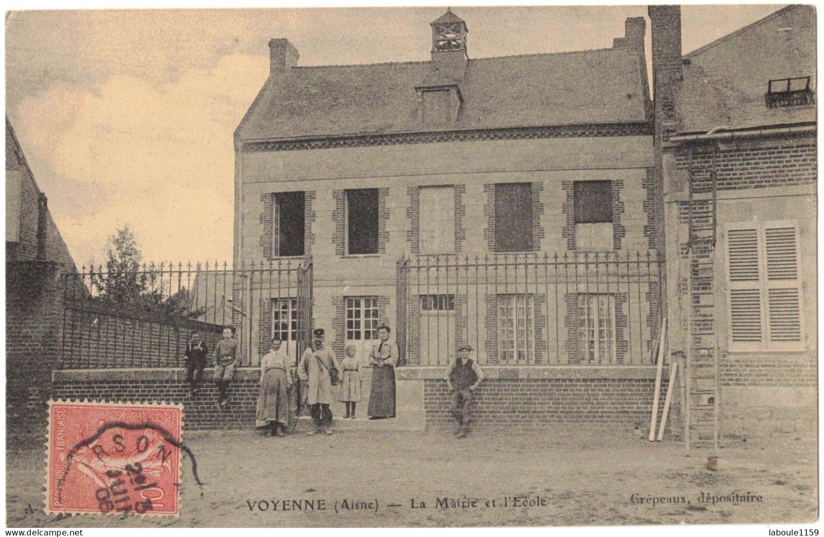 AISNE 02 VOYENNE : LA MAIRIE ET L'ECOLE - ANIMATION GARDE CHAMPÊTRE - CIRCULEE VERS NARBONNE AUDE USINE A GAZ - Other & Unclassified