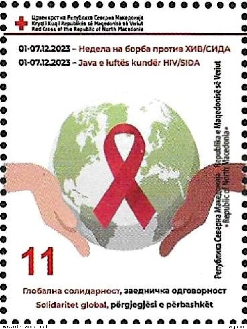 NMK 2023-ZZ03 RED CROSS SIDA, NORTH MACEDONIA, 1v, MNH - Macedonia Del Nord