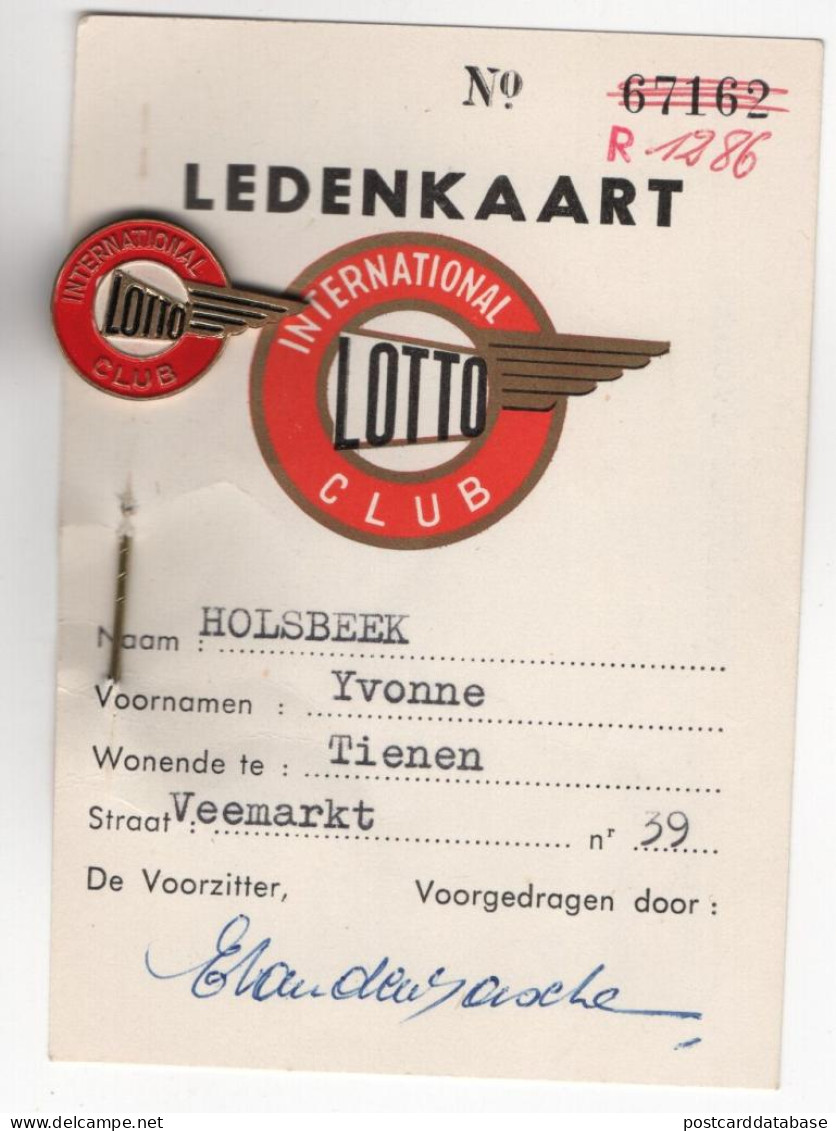 Ledenkaart International Lotto Club - Tienen - With Pin - Historische Dokumente