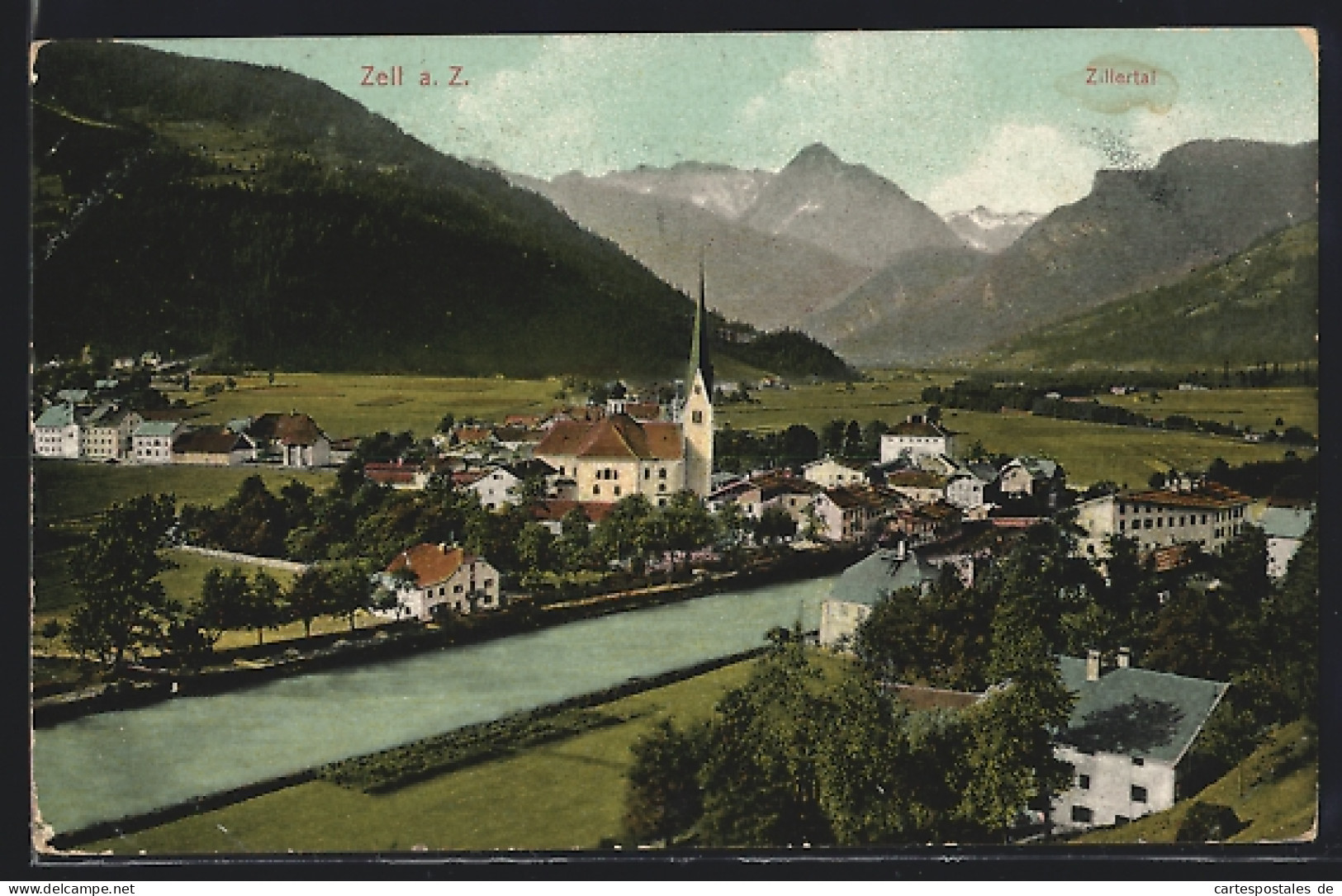 AK Zell A. Z., Ortsansicht Mit Fluss Und Bergblick  - Autres & Non Classés