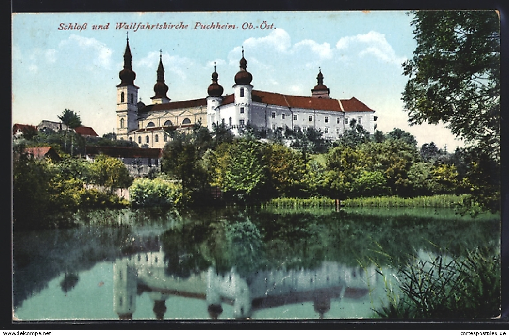 AK Puchheim /Ob.-Öst., Schloss Und Wallfahrtskirche, Vom Wasser Gesehen  - Other & Unclassified