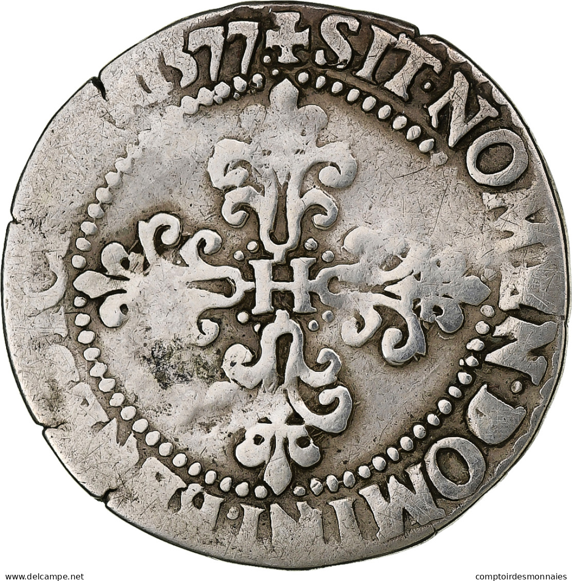 France, Henri III, 1/4 Franc Au Col Plat, 1577, Paris, Argent, B+, Gadoury:479 - 1574-1589 Henry III