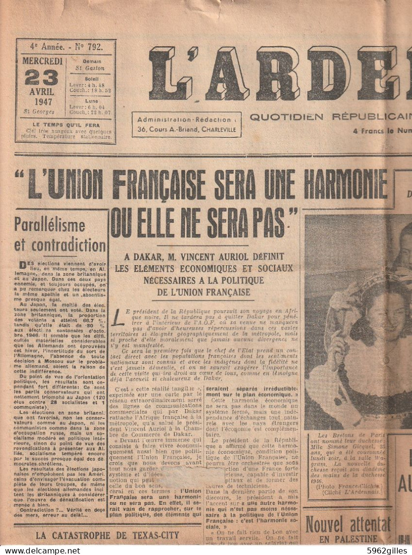 08 - ARDENNES JOURNAL L'ARDENNAIS 1946 1947 CHARLEVILLE MEZIERES SEDAN ROCROI VOUZIERS RETHEL GIVET CARIGNAN - 1901-1940