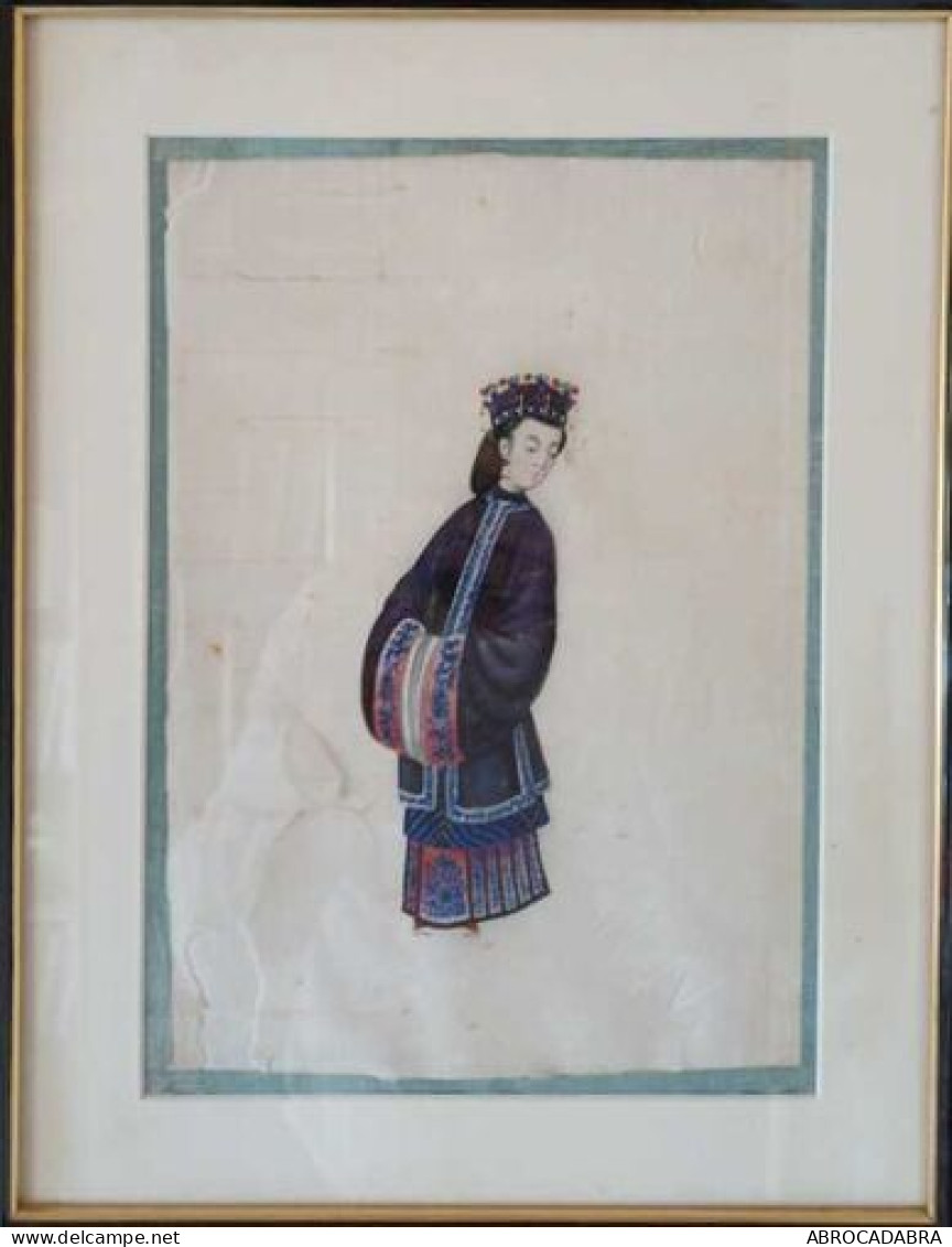 Set De 3 Peintures Originales Asiatiques Sur Papier De Riz Période 18e Siècle - Estampes & Gravures