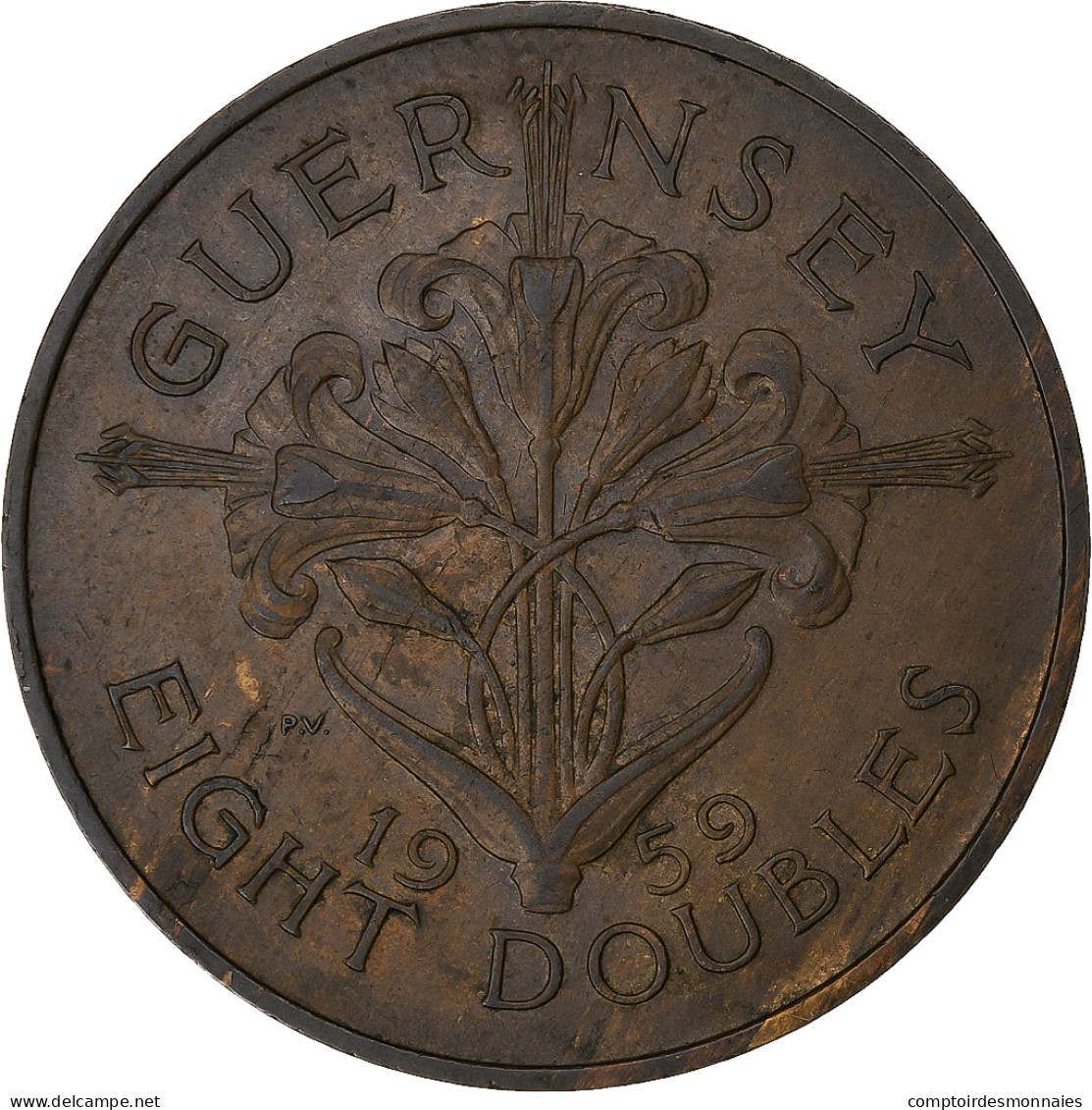 Guernesey, Elizabeth II, 8 Doubles, 1959, Londres, Bronze, SUP, KM:16 - Guernsey