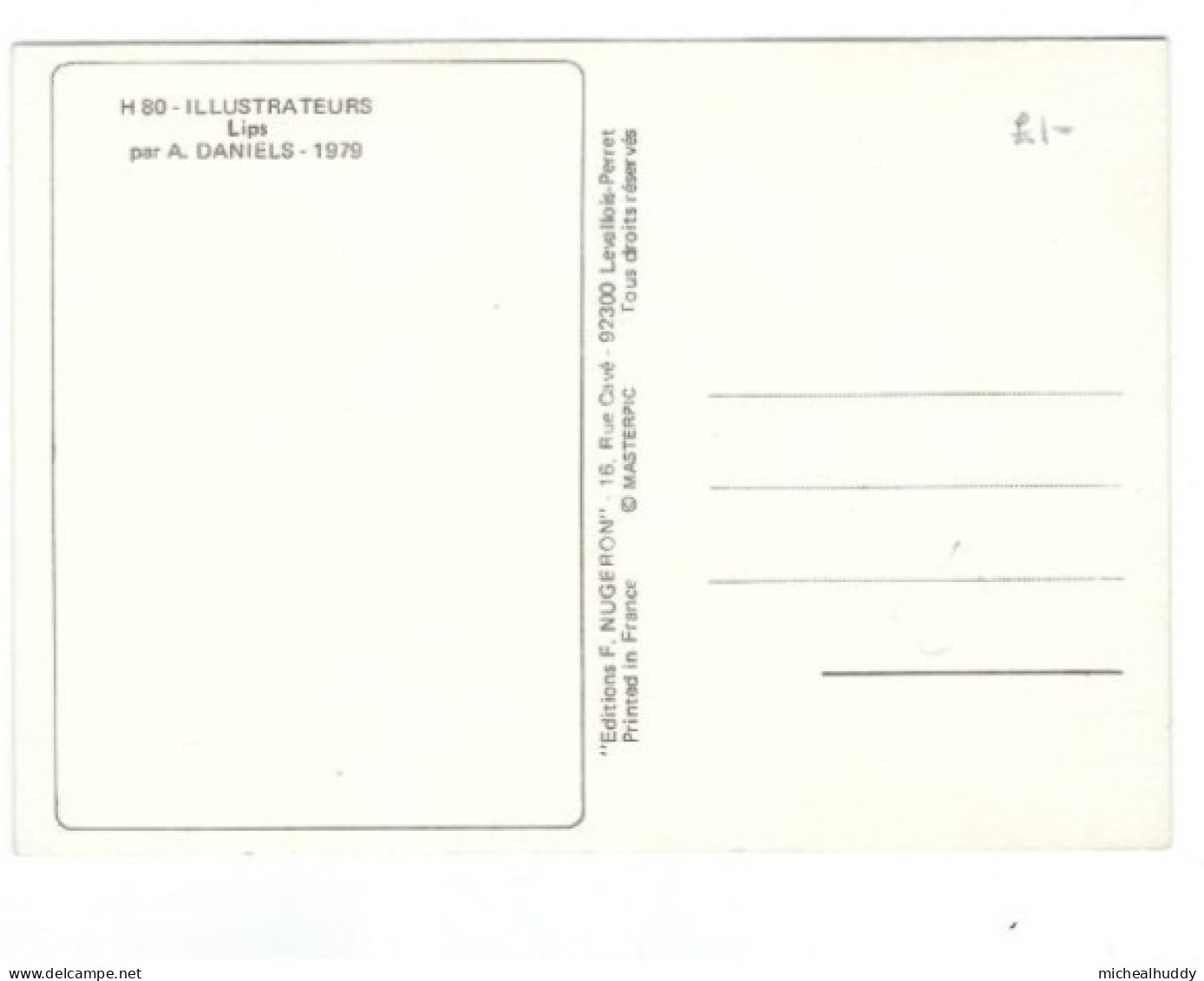 PUBL BY EDITIONS NUGERON  ILLUSTRATEURS SERIES  LIPS BY A DANIELS  CARD NO H 80 - Contemporain (à Partir De 1950)