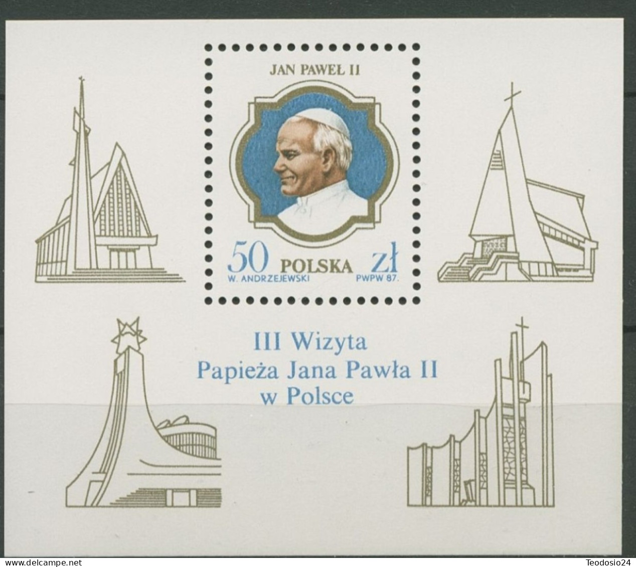 POLAND 1987 Papst Johannes Paul II. In Polen Block 103  ** - Unused Stamps