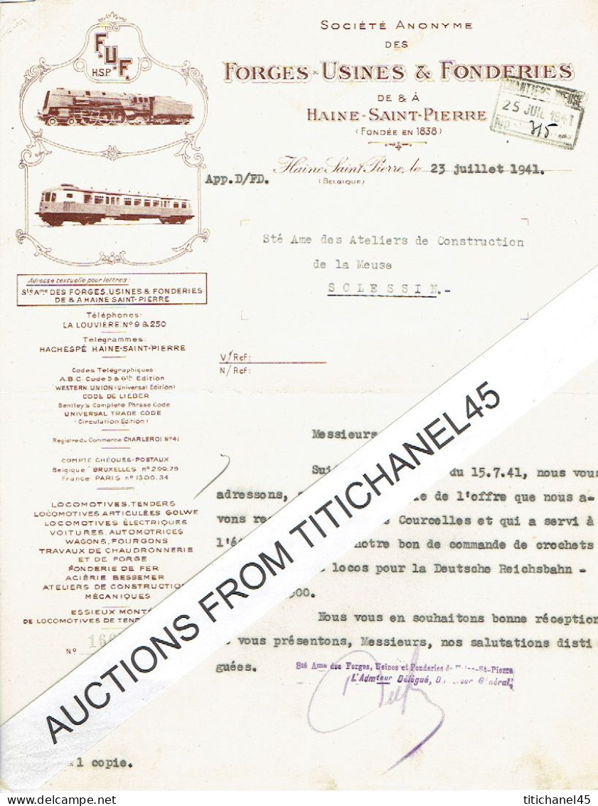 Lettre Illustrée 1941- HAINE-SAINT-PIERRE - FORGES-USINES & FONDERIES - Locomotives, Tenders, Wagons, - Other & Unclassified