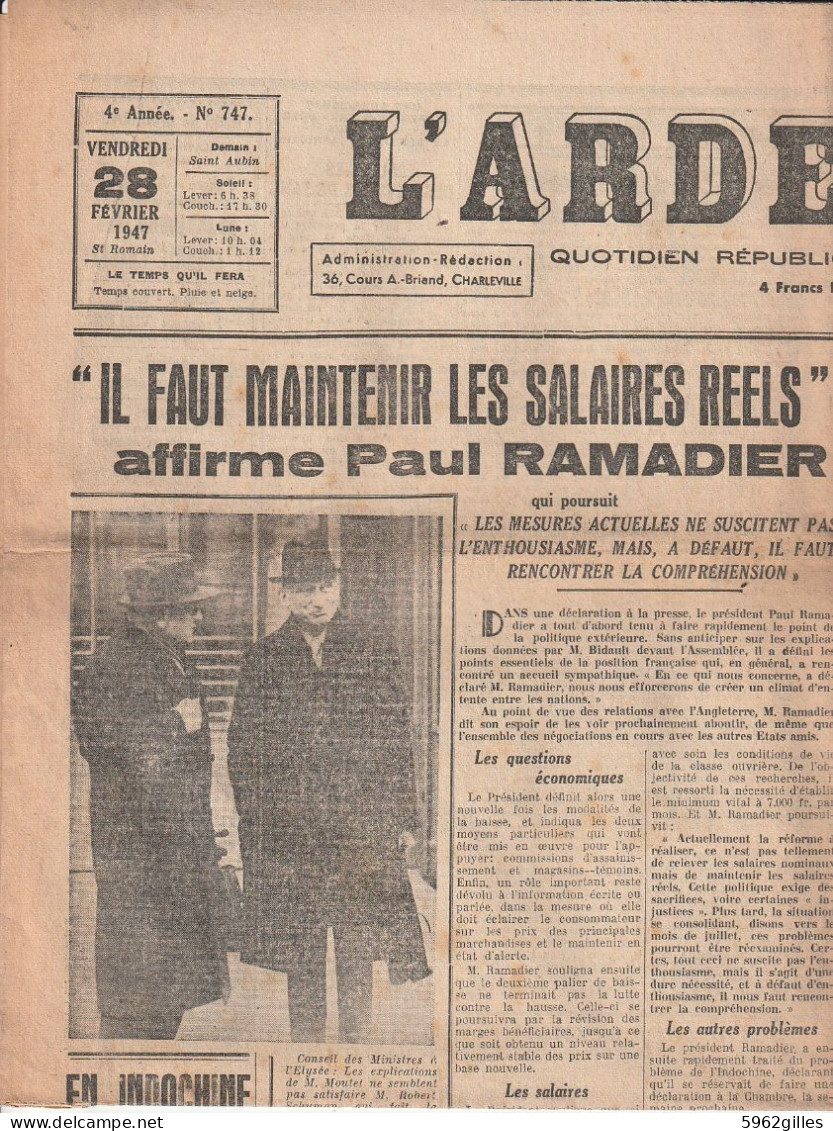 08 - ARDENNES JOURNAL L'ARDENNAIS 1946 1947 CHARLEVILLE MEZIERES SEDAN ROCROI VOUZIERS RETHEL GIVET CARIGNAN - 1901-1940