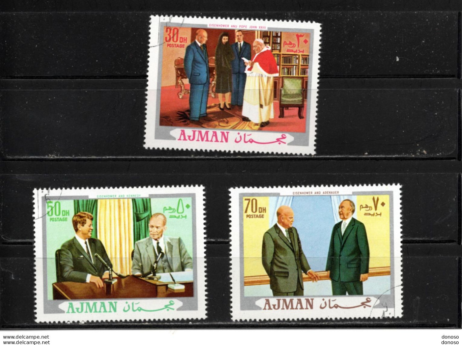 AJMAN 1970 Eisenhower, Jean XXIII, Kennedy, Adenauer Michel 622-624 Oblitéré - Adschman