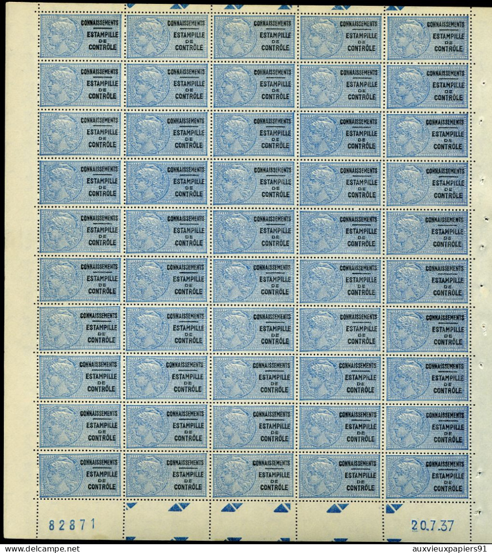 Timbre Fiscal ( Fiscaux) - Connaissements N° 30A Neufs - Estampille De Contrôle - Planche Du 20/ 7/1937 (variété) - Andere & Zonder Classificatie