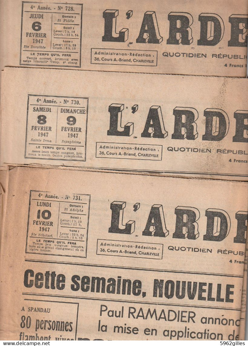 08 - ARDENNES JOURNAL L'ARDENNAIS 1946 1947 CHARLEVILLE MEZIERES SEDAN ROCROI VOUZIERS RETHEL GIVET CARIGNAN - 1901-1940