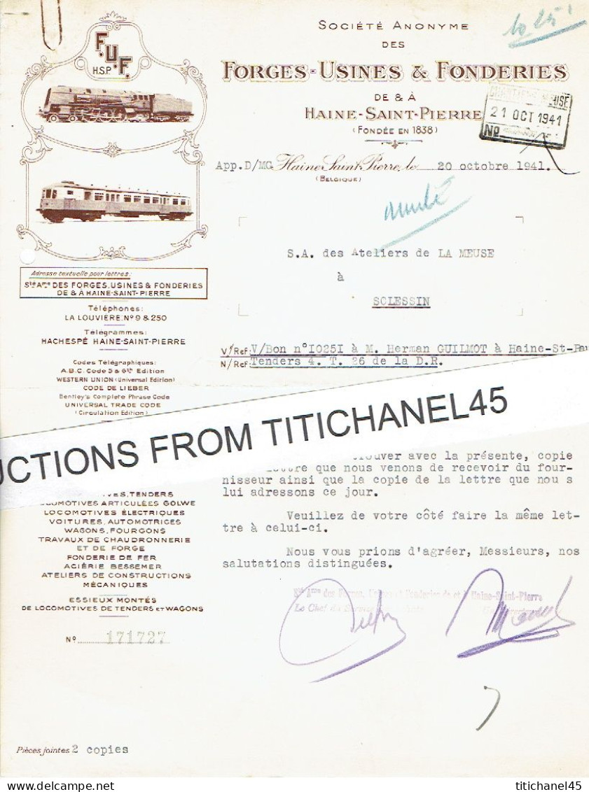 Lettre Illustrée 1941- HAINE-SAINT-PIERRE - FORGES-USINES & FONDERIES - Locomotives, Tenders, Wagons, - Autres & Non Classés