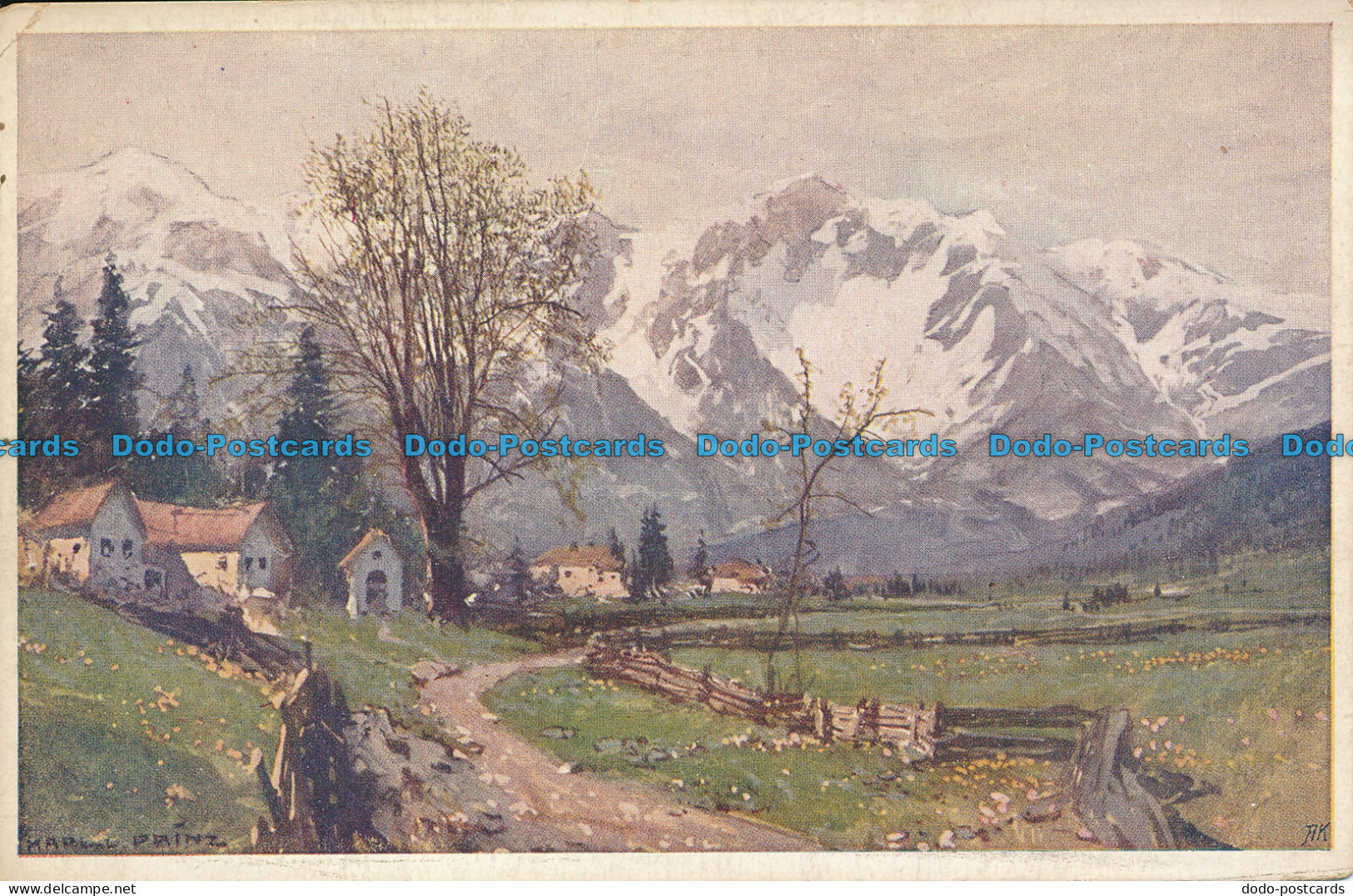 R047422 Painting Postcard. Mountains And Village. Faulkner - Monde