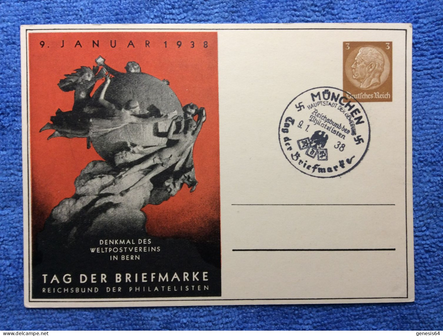 DR - PP122 C75/02 - Tag Der Briefmarke - SST "München Hauptstadt Der Bewegung 9.1.1938" (1ZKPVT044) - Interi Postali Privati