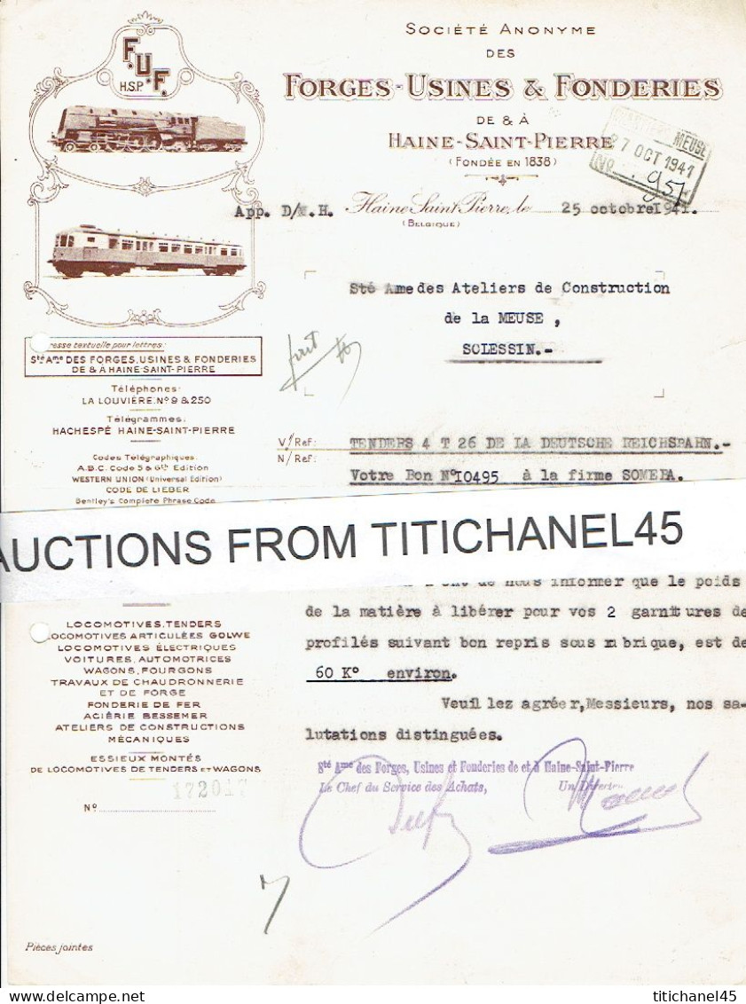 Lettre Illustrée 1941- HAINE-SAINT-PIERRE - FORGES-USINES & FONDERIES - Locomotives, Tenders, Wagons, - Other & Unclassified