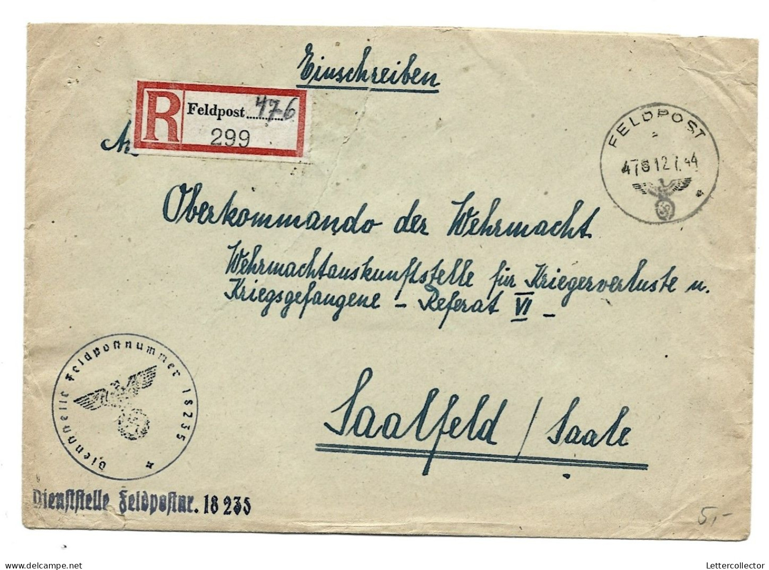 Feldpost Einschreiben Feldpostamt Bukarest Rumänien 1944 - Feldpost 2e Guerre Mondiale