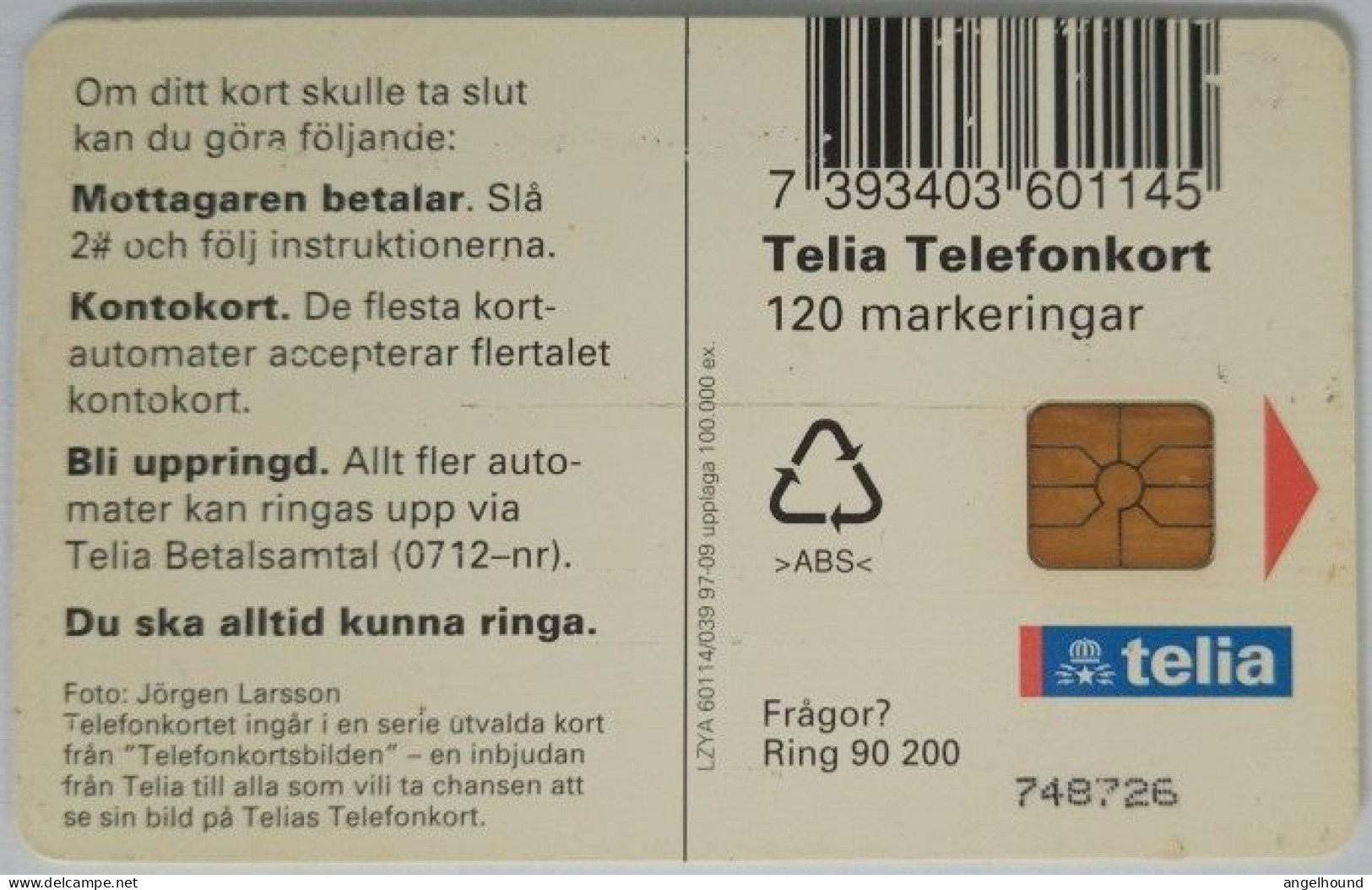 Sweden 120Mk. Chip Card - Puppy In A Basket - Suède