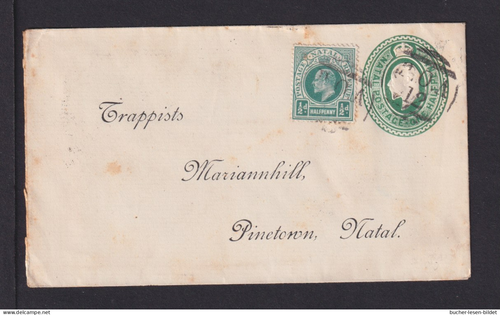 1904 - 1/2 P. Ganzsache Mit Zufrankatur Ab MEHLOMNYAMA Nach Pinetown - Natal (1857-1909)