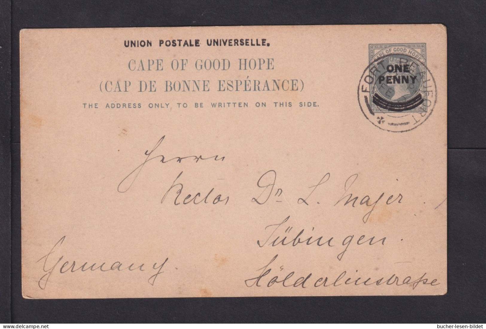 1911 - 1 P. Überdruck-Ganzsache Ab FORT BEAUFORD Nach Tübingen - Cape Of Good Hope (1853-1904)