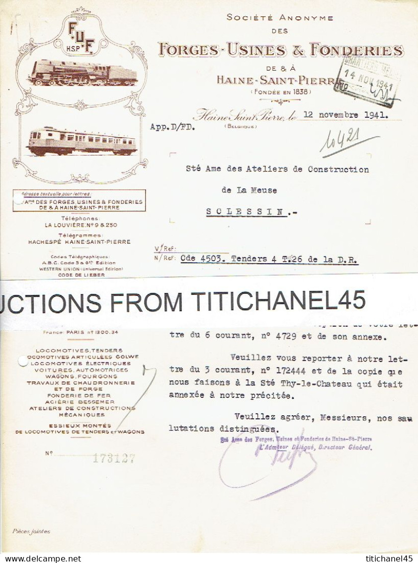 Lettre Illustrée 1941- HAINE-SAINT-PIERRE - FORGES-USINES & FONDERIES - Locomotives, Tenders, Wagons, - Autres & Non Classés