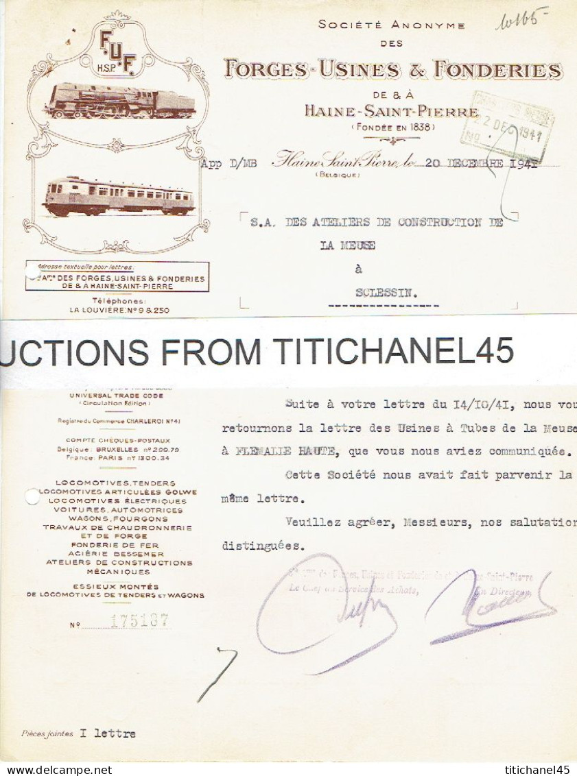 Lettre Illustrée 1941- HAINE-SAINT-PIERRE - FORGES-USINES & FONDERIES - Locomotives, Tenders, Wagons, - Autres & Non Classés