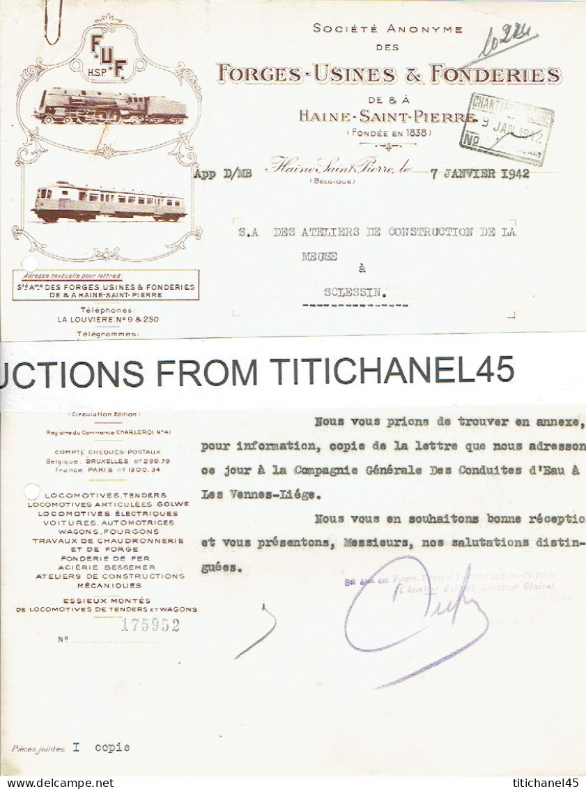 Lettre Illustrée 1942 - HAINE-SAINT-PIERRE - FORGES-USINES & FONDERIES - Locomotives, Tenders, Wagons, - Other & Unclassified