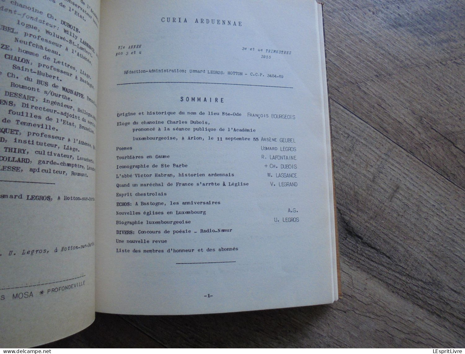 CURIA ARDUENNAE N° 1 2 3-4 1955 1 1956 Régionalisme Ardenne Gaume Amberloup Sainte Ode Tourbières Toponymie Lieux Dits