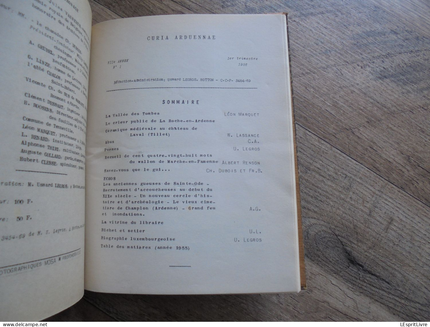 CURIA ARDUENNAE N° 1 2 3-4 1955 1 1956 Régionalisme Ardenne Gaume Amberloup Sainte Ode Tourbières Toponymie Lieux Dits