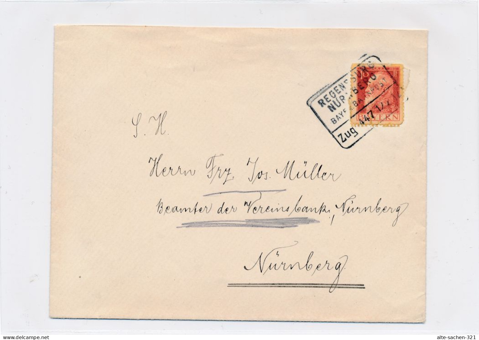1912 Ganzstück Bahnpoststempel Regensburg Nürnberg Bayern 10 Pf - Lettres & Documents