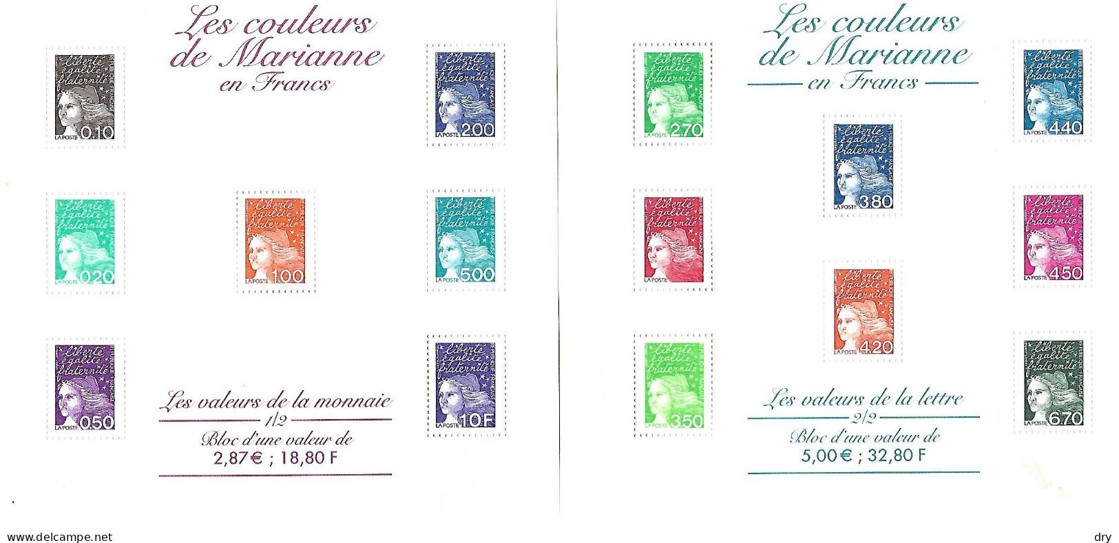 France 2001. Lot Feuillets N° 41 Et 42. Neufs**. Couleurs De Marianne En F.. Faciale - 20 %. Envoi Gratuit. - Mint/Hinged