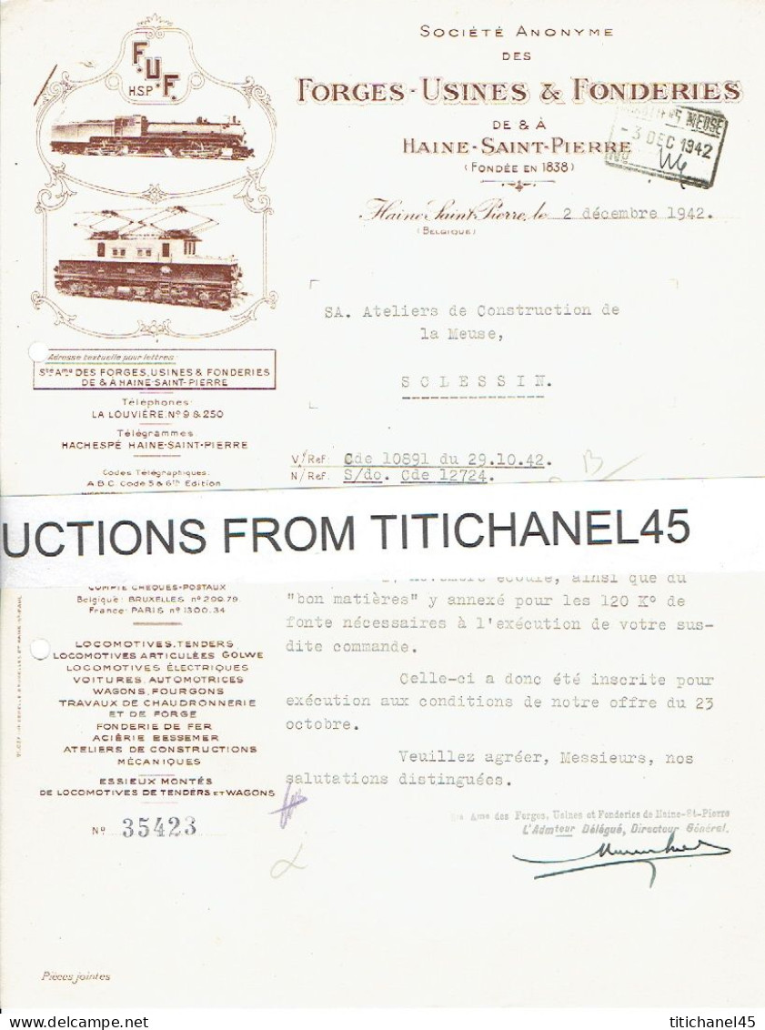 Lettre Illustrée 1942 - HAINE-SAINT-PIERRE - FORGES-USINES & FONDERIES - Locomotives, Tenders, Wagons, - Autres & Non Classés