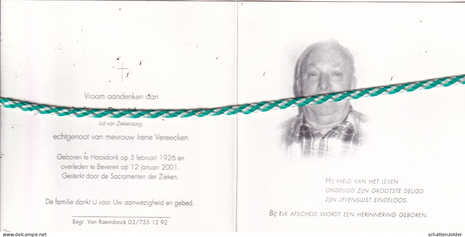 Remi Leemans-Vereecken, Haasdonk 1926, Beveren 2001. Foto - Obituary Notices