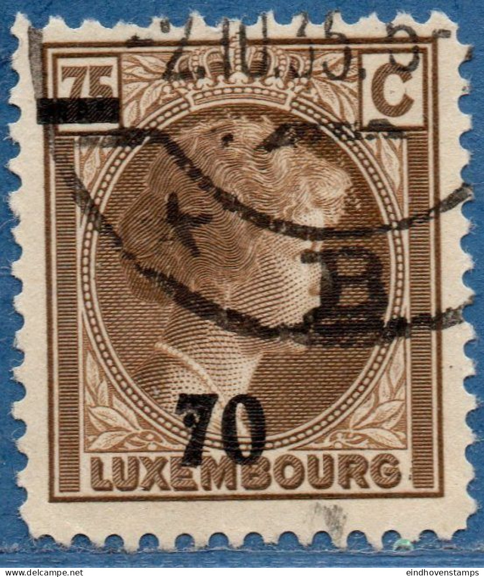 Luxemburg 1936 70 Overprint Plateflaw Dot In ""7" 1value Cancelled - 1926-39 Charlotte De Profil à Droite