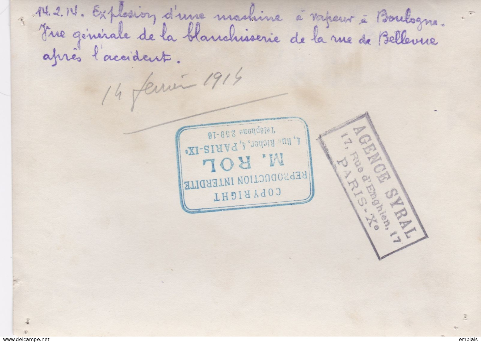 BOULOGNE SUR SEINE 1914 - Photo Originale Explosion D'une Machine à Vapeur De La Blanchisserie Rue De Bellevue - Lieux