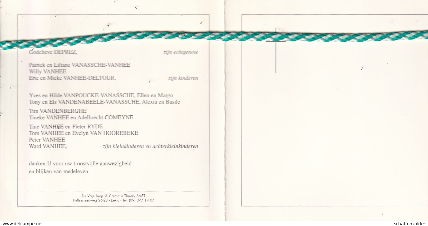 Roger Maurice Vanhee-Deprez, Harelbeke 1919, Eeklo 2003. Foto - Obituary Notices