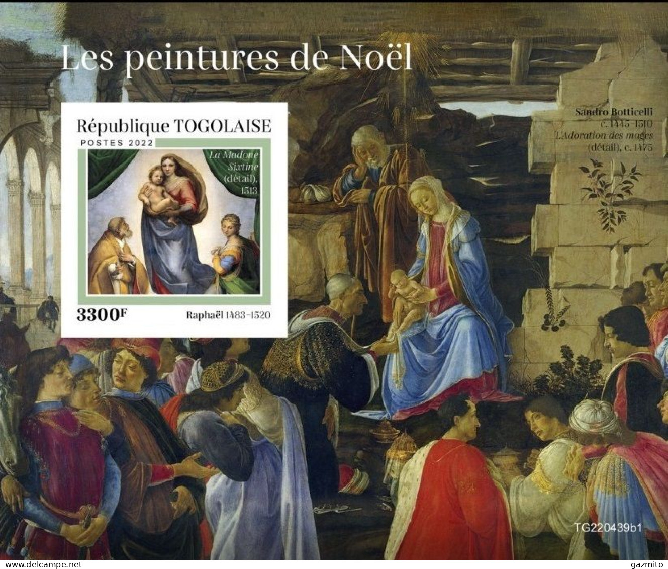 Togo 2022, Christmas, Art, Raphael, BF IMPERFORATED - Madones