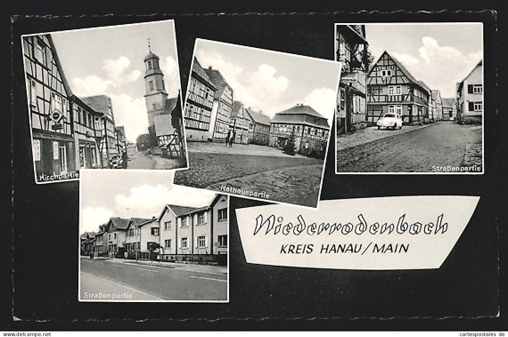 AK Niederrodenbach /Kreis Hanau, Kirche, Rathaus, Strassenpartien  - Hanau