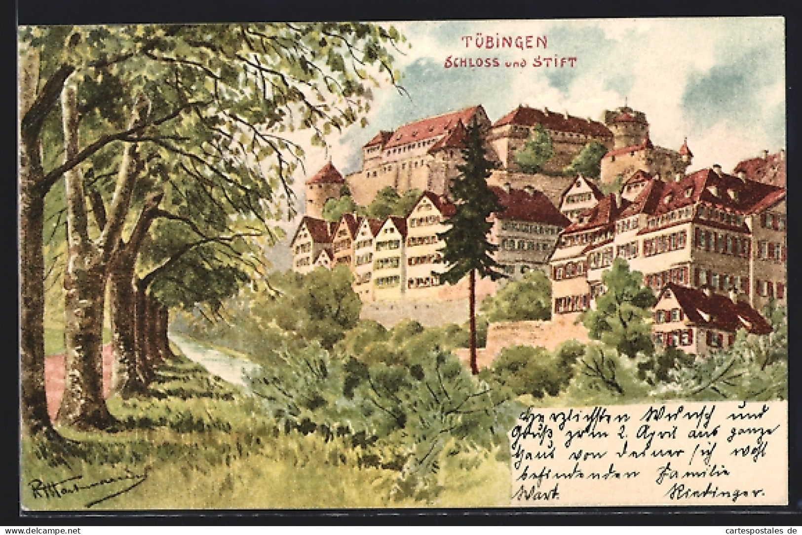 Künstler-AK Tübingen, Schloss Und Stift  - Tübingen