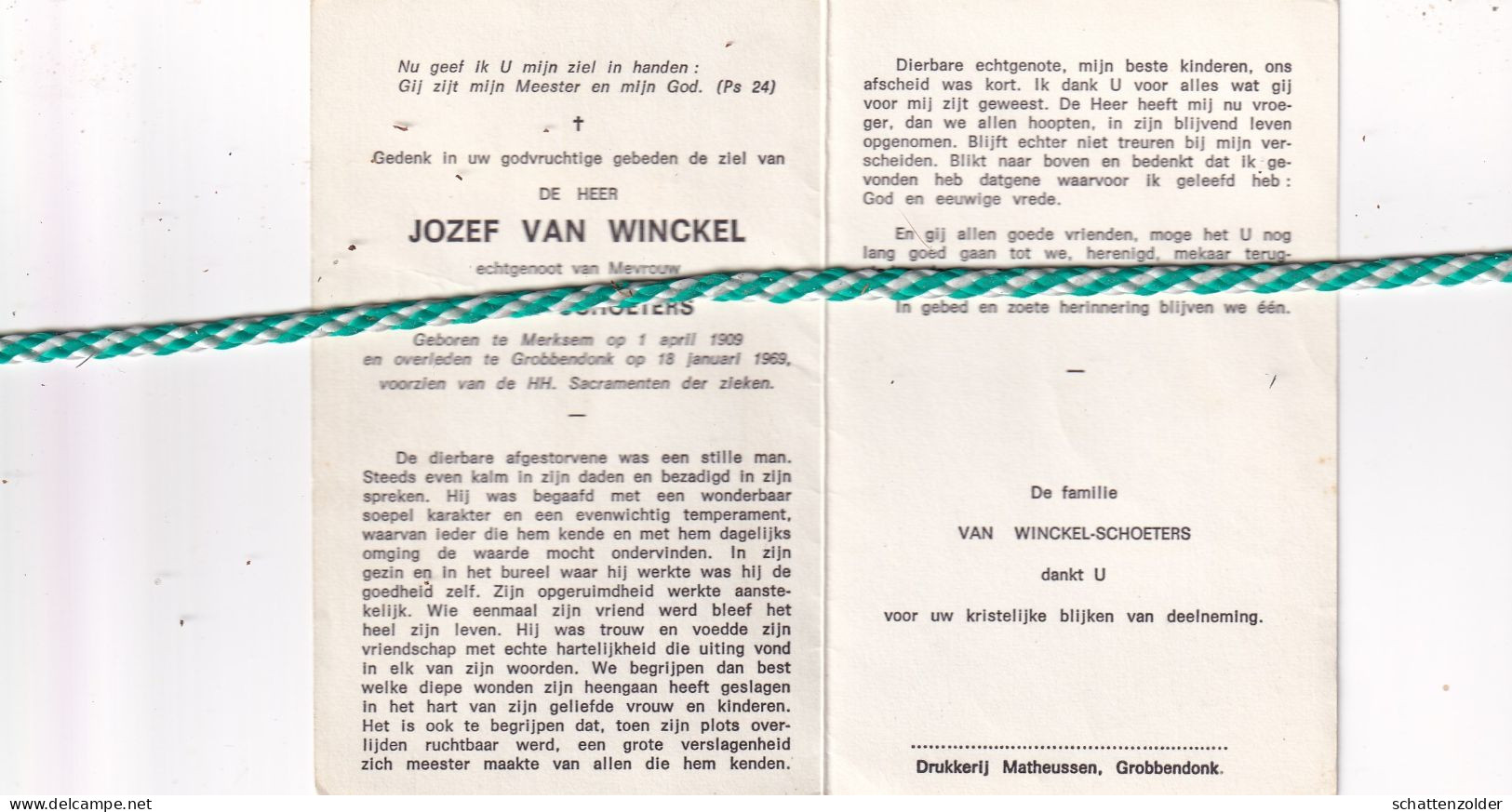 Jozef Van Winckel-Schoeters, Merksem 1909, Grobbendonk 1969 - Obituary Notices