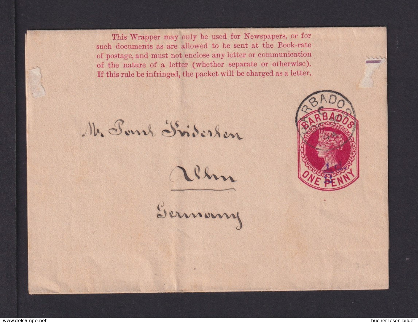 1904 - 1/2 P. Überdruck Ganzsache (S 3) Ab Barbados Nach Deutschland - Barbados (...-1966)