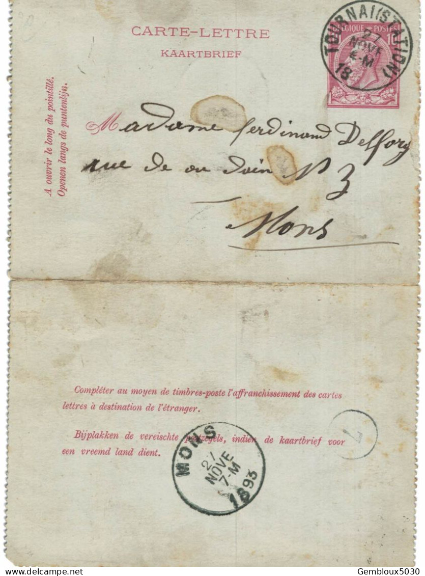 Carte-lettre N° 46 écrite De Tournai Vers Mons - Cartes-lettres