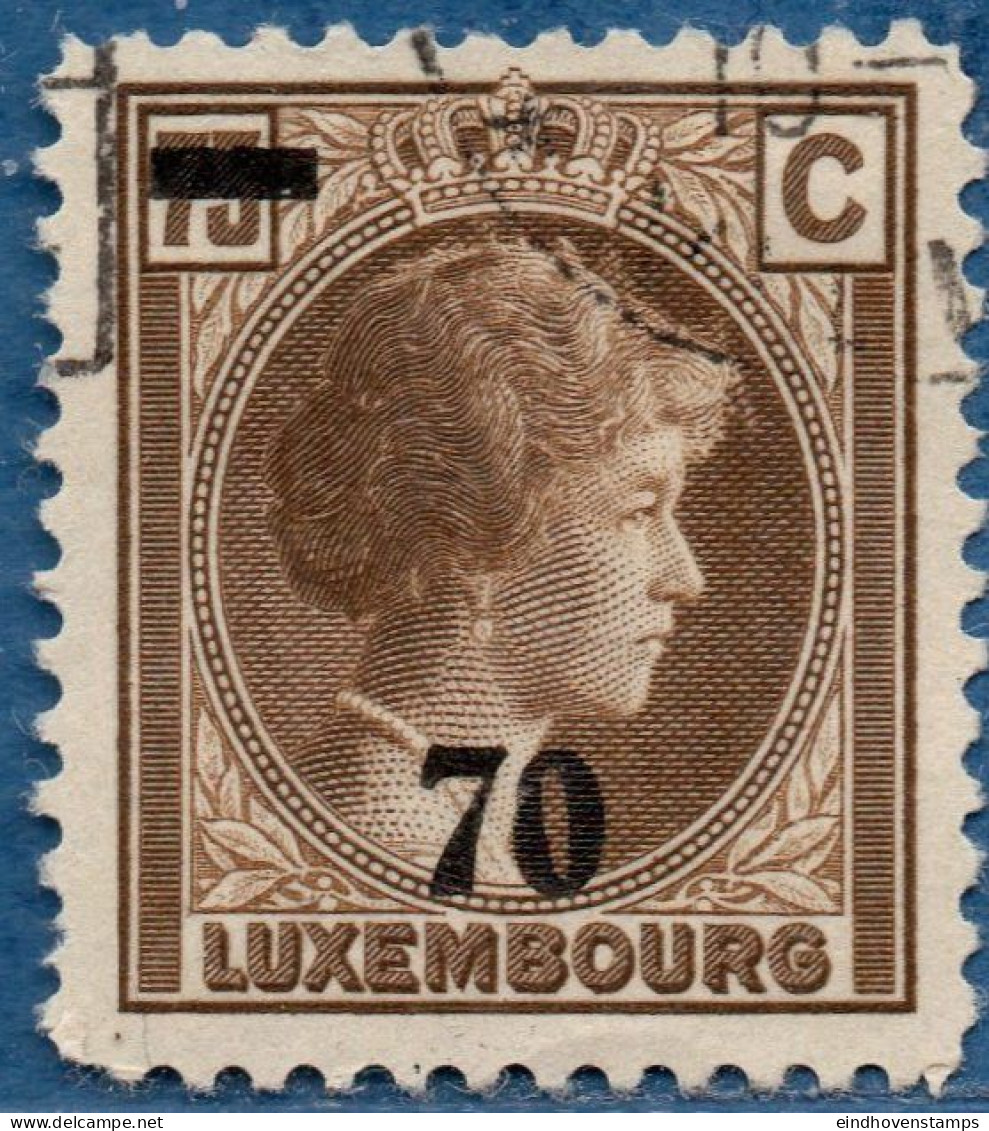 Luxemburg 1936 70 Overprint Plateflaw "7" Narrow Leg, Fat "0" 1 Value Cancelled - 1926-39 Charlotte Right-hand Side