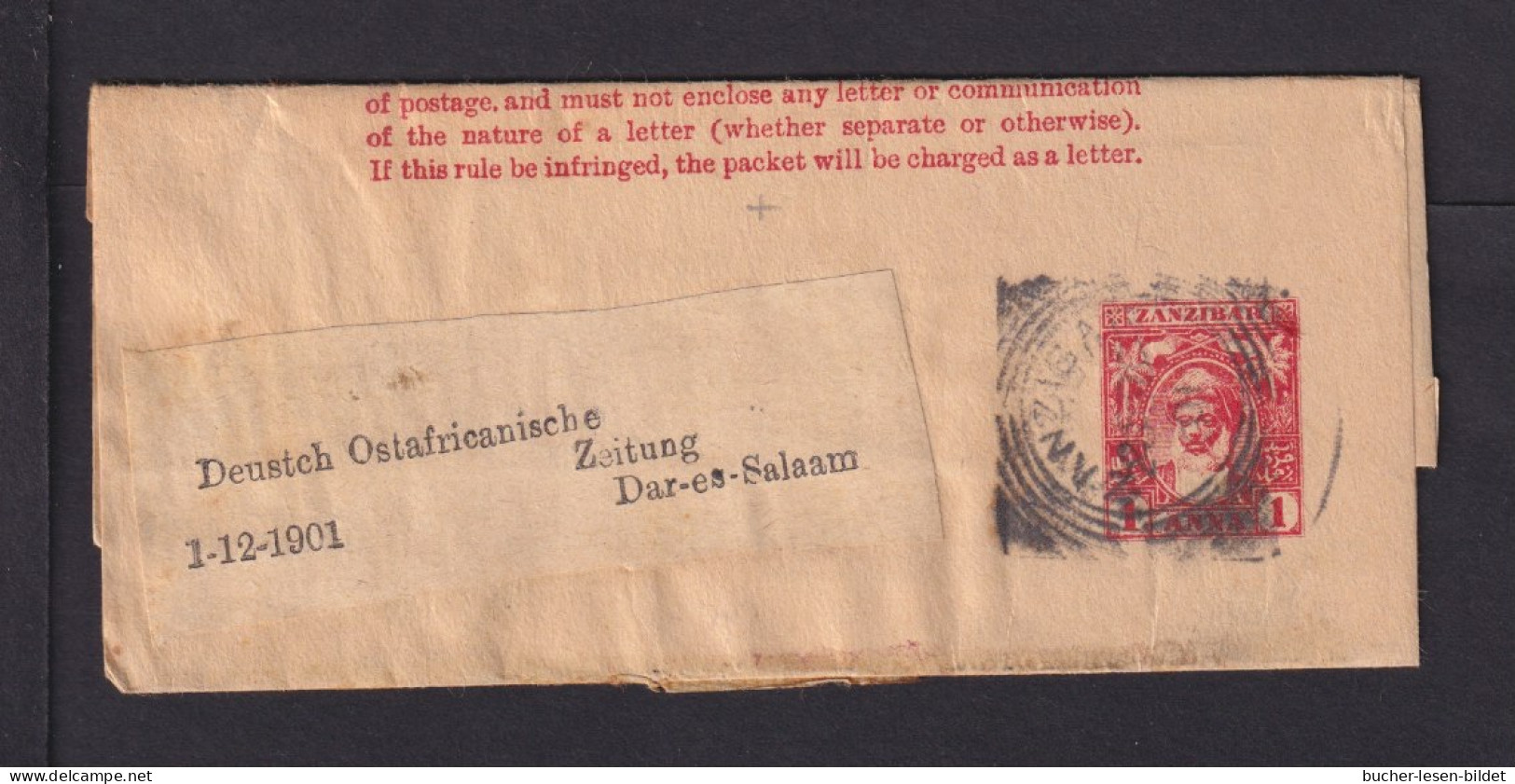 1901 - 1 A. Ganzsache (S 6) Ab Zanzibar Nach Dar-es-Salam - Zanzibar (...-1963)