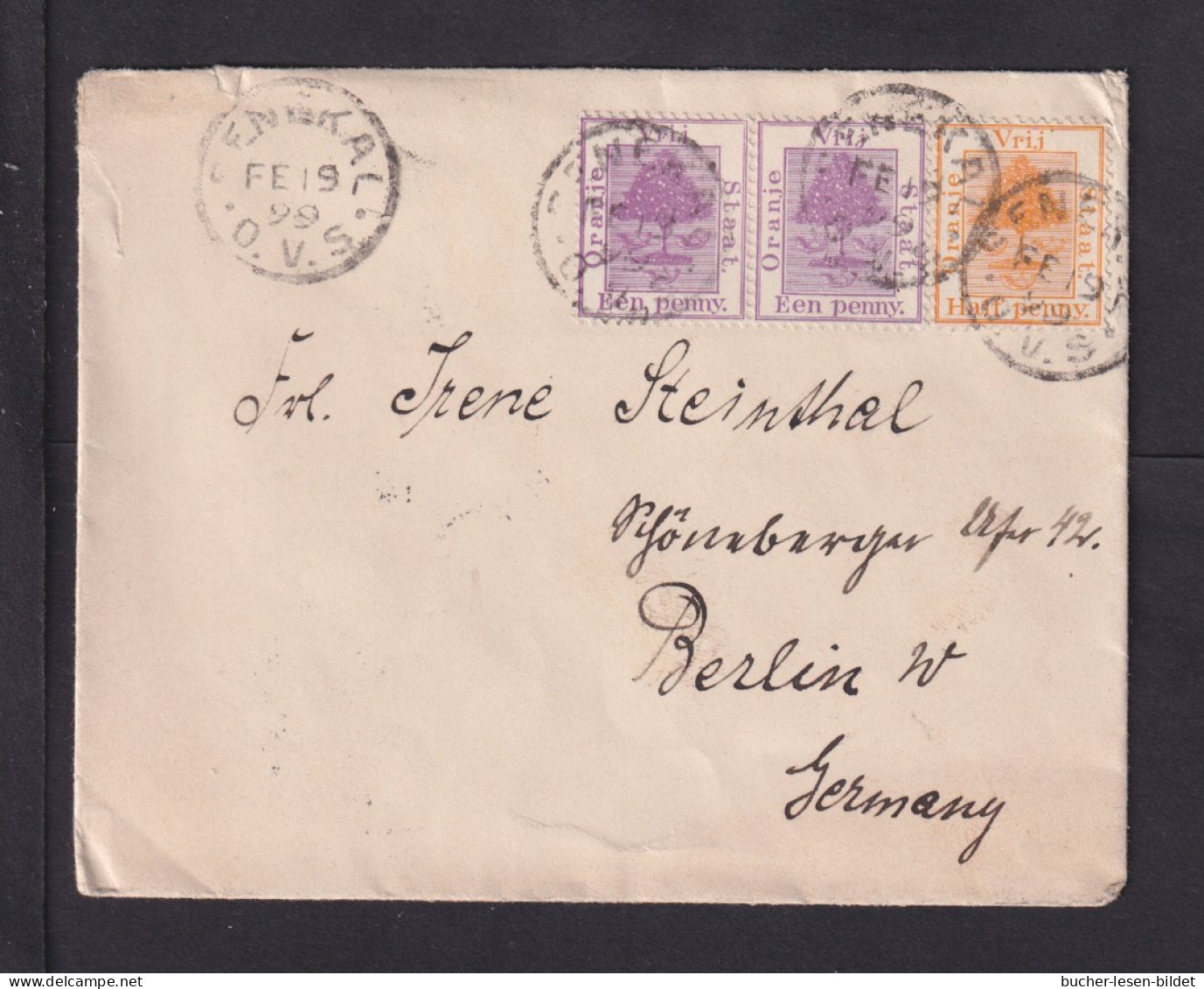 1899 - 1/2 P. Und 2x 1 P. Auf Brief Ab SENEKAL Nach Berlin - Oranje-Freistaat (1868-1909)