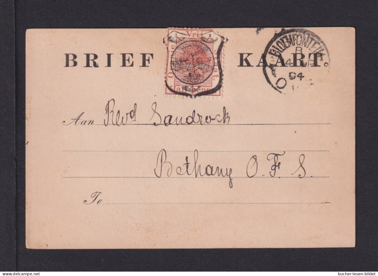 1894 - 1/2 P. Provisorische Ganzsache Ab Bloemfontain Nach Bethany - Orange Free State (1868-1909)