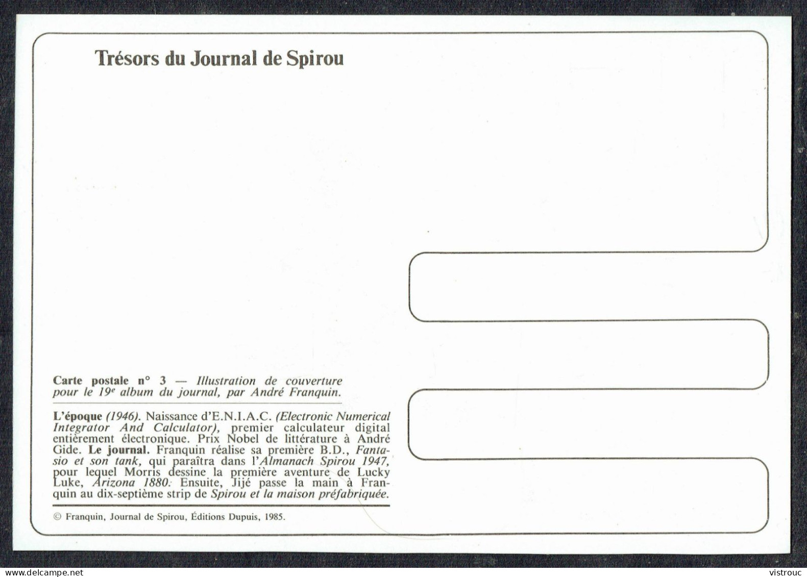 SPIROU - CP N° 3 : Illustration Couverture Album N° 19 De FRANQUIN - Non Circulé - Not Circulated - Ed. DUPUIS - 1985. - Comics