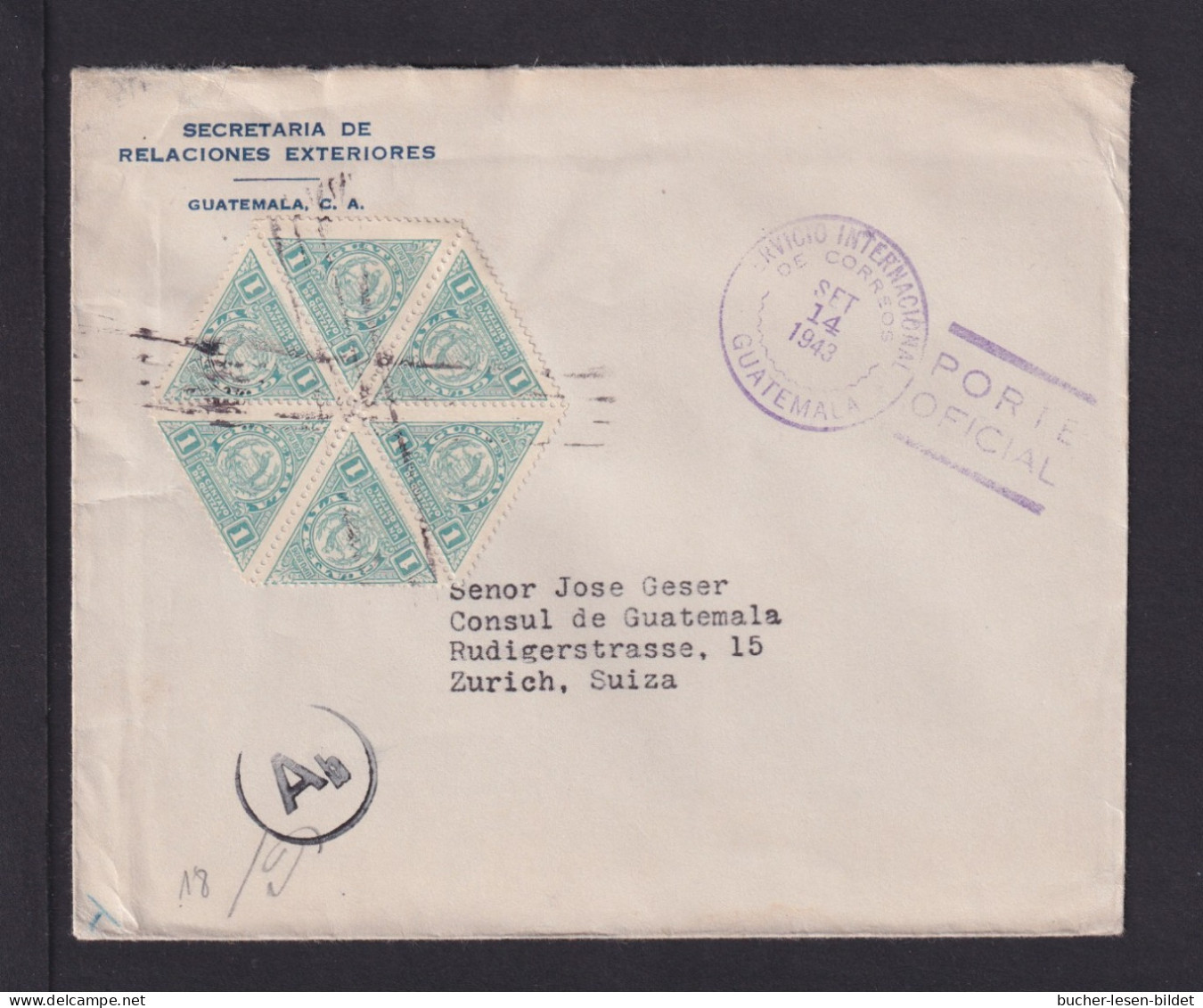 1943 - 1 C. 6er-Block Auf Brief Ab Guatemala Nach Zürich - Deutsche Zensur - Guatemala
